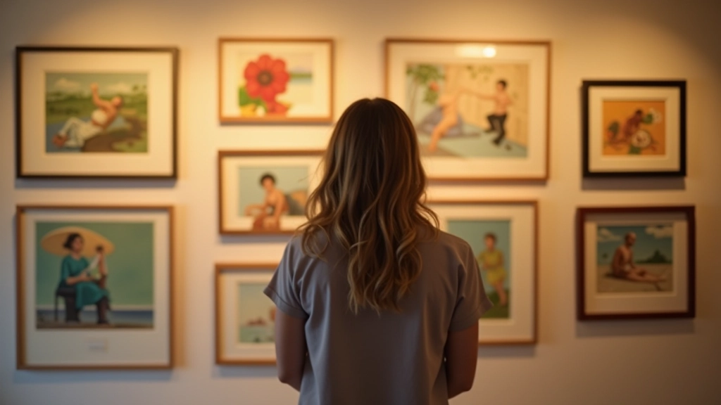 Colección de arte curada con diversas obras y estilos, espacio de galería profesional
